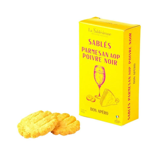 Biscuits sablés apéritif parmesan AOP & poivre noir – étui 40 g