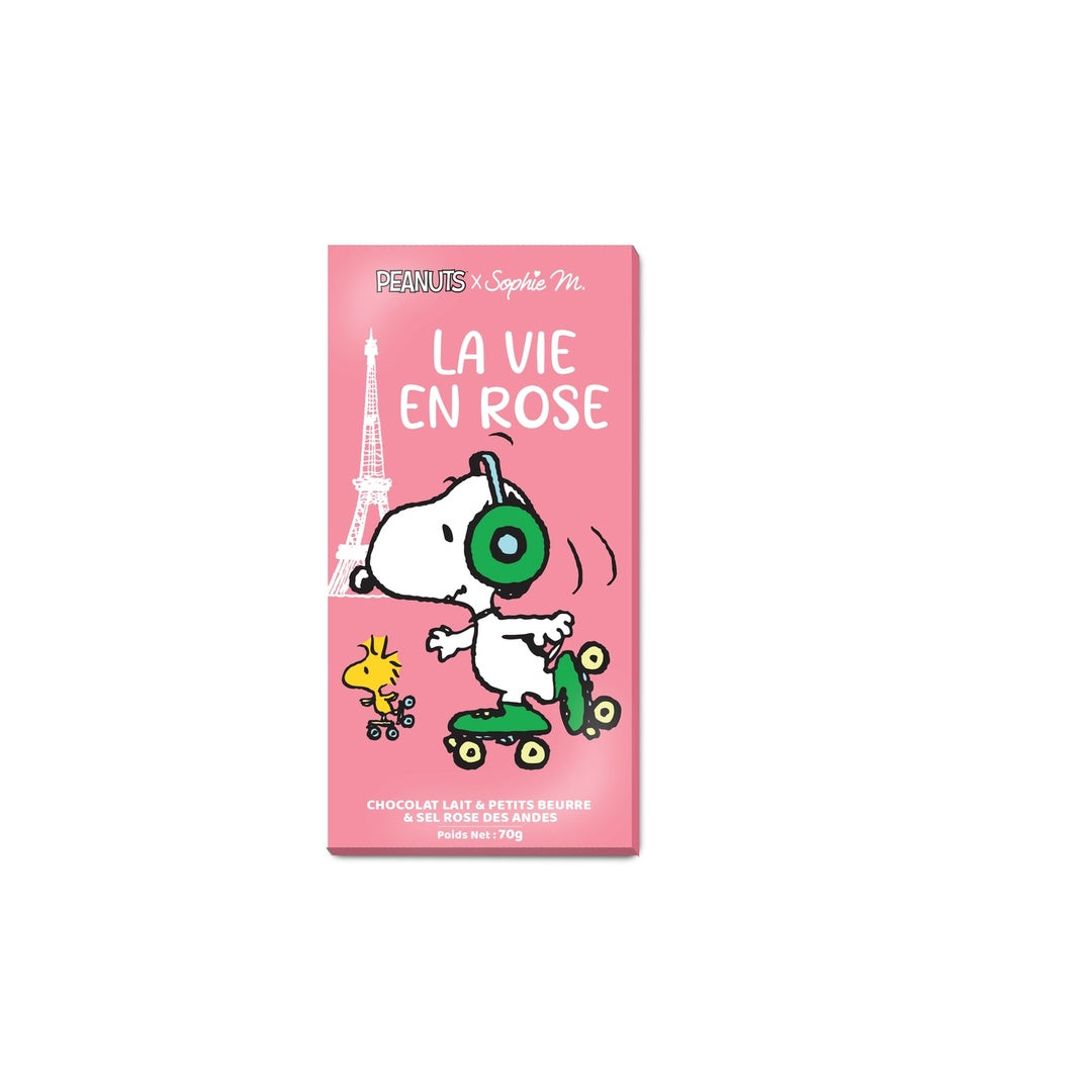 Peanuts Snoopy – Tablette VIE EN ROSE chocolat lait p'tit beurre
