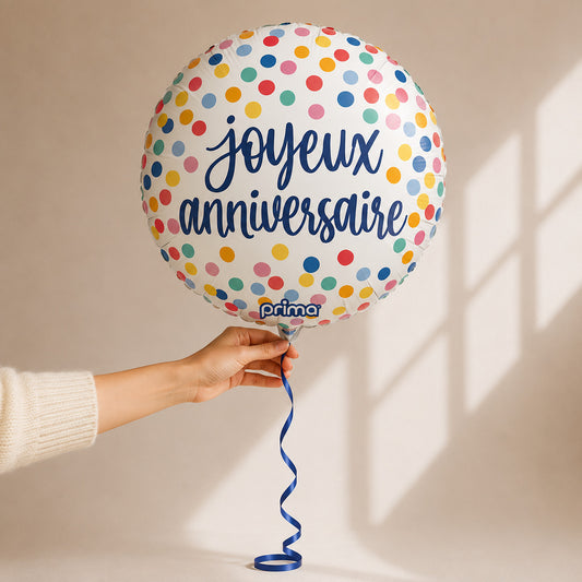 Ballon Joyeux Anniversaire La Boîte d'Amour - ballon rond confetti multicolore, gonflé à l'hélium