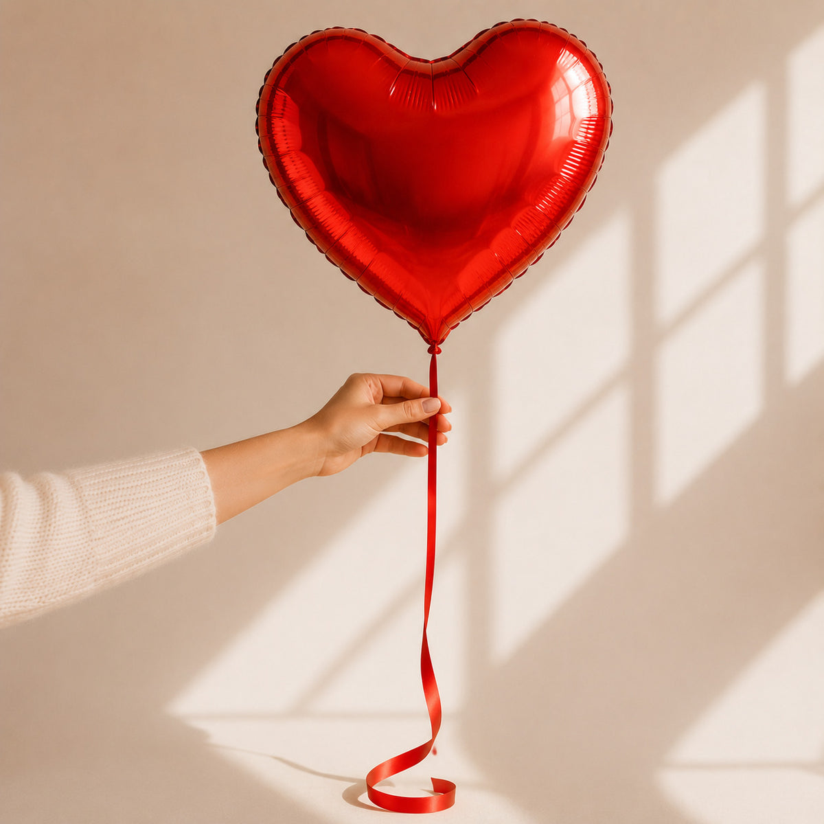 Ballon cœur rouge La Boîte d'Amour - ballon aluminium en forme de cœur, gonflé à l'hélium