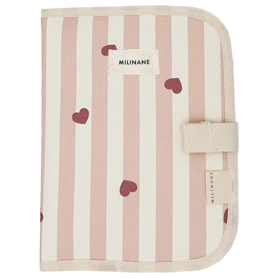 Protège carnet de santé rayures rose