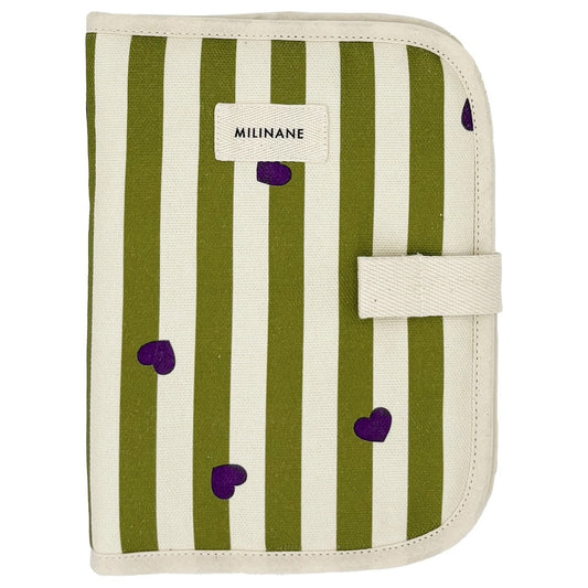 Protège carnet de santé rayures vert