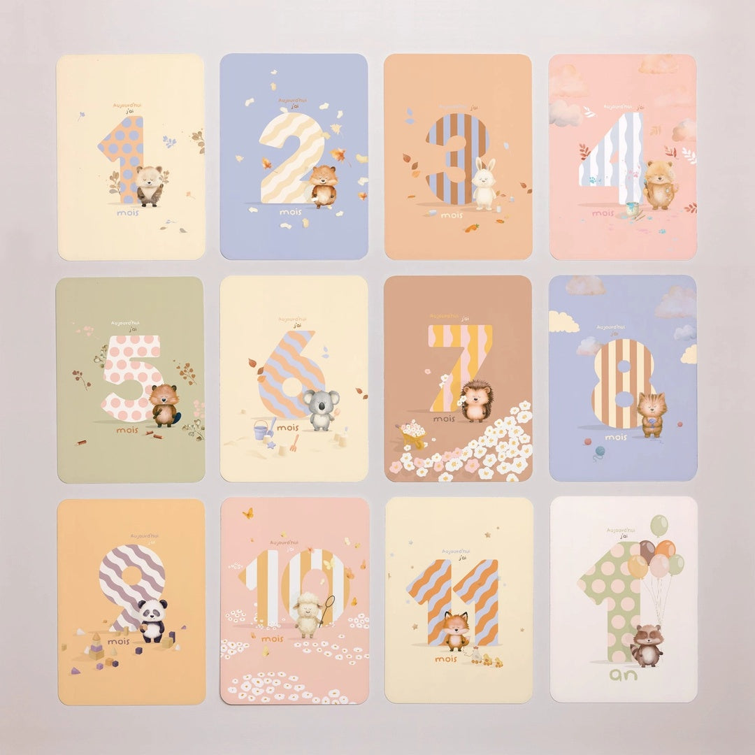 Carte étape bébé Naissance Lot de 12 Les animinis