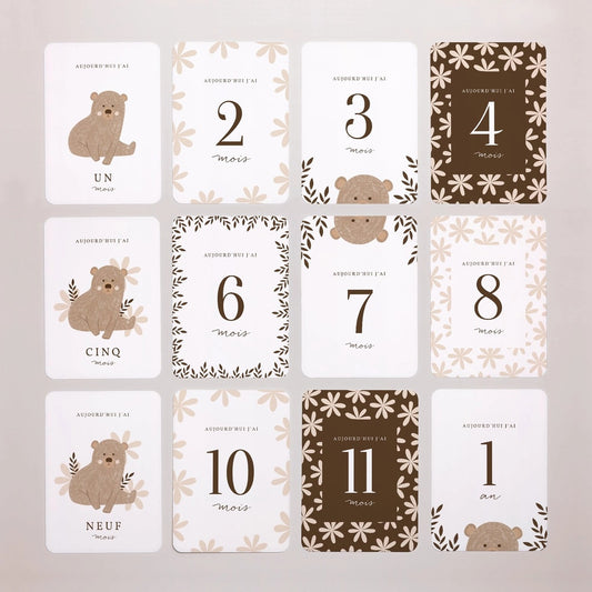 Carte étape bébé Naissance Lot de 12 Ourson