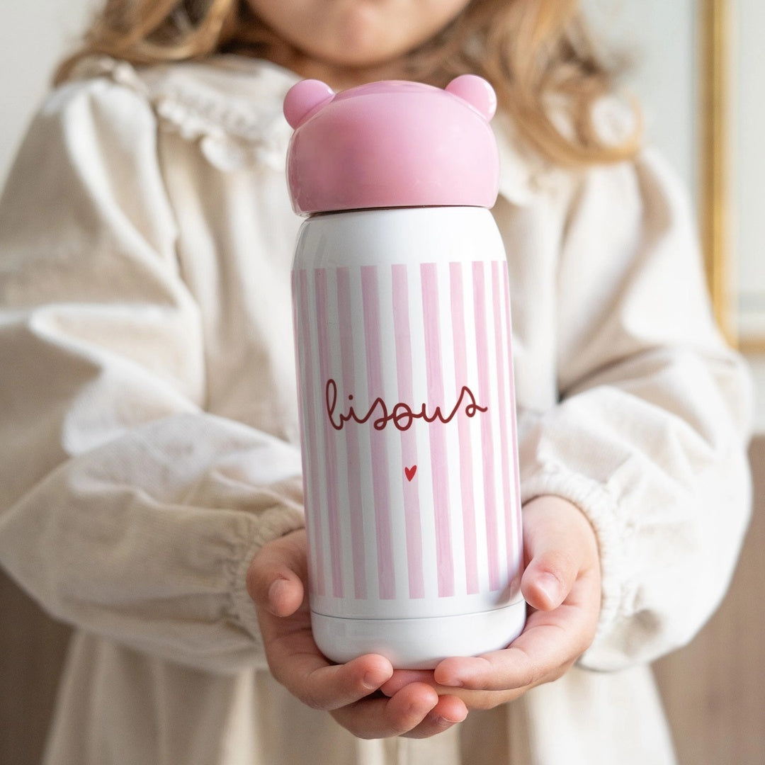 Gourde enfant Rose, 32 cl Bisous rayures