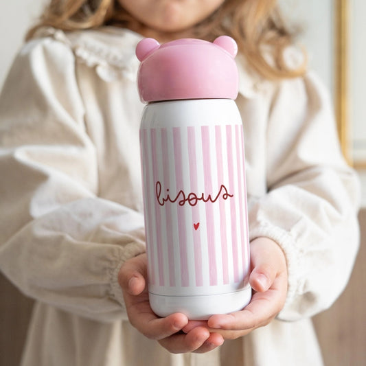 Gourde enfant Rose, 32 cl Bisous rayures