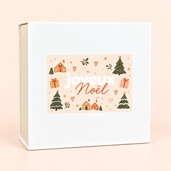 Boîte avec l'étiquette Joyeux Noël